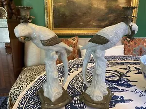 Coppia Di Candelabri Importazioni Castigliane Pappagallo Bronzo Ormolu - Foto 1 di 20