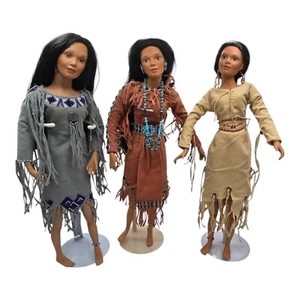 Vintage 3er Set Keramik Indianer Mädchen Puppe Indigene Indianer Judy Belle - Bild 1 von 24