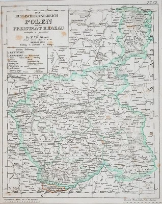 Polen Krakau Landkarte Stahlstich von Streit 1837 Passepartout - Bild 1 von 4