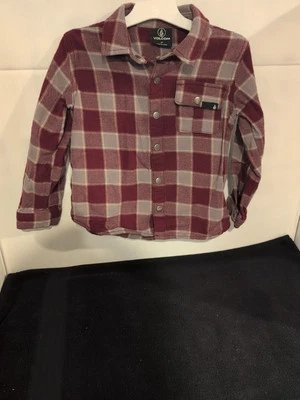 Camisa masculina de flanela Volcom manga longa, xadrez, botão vermelho, cinza - 4T - Imagem 1 de 4