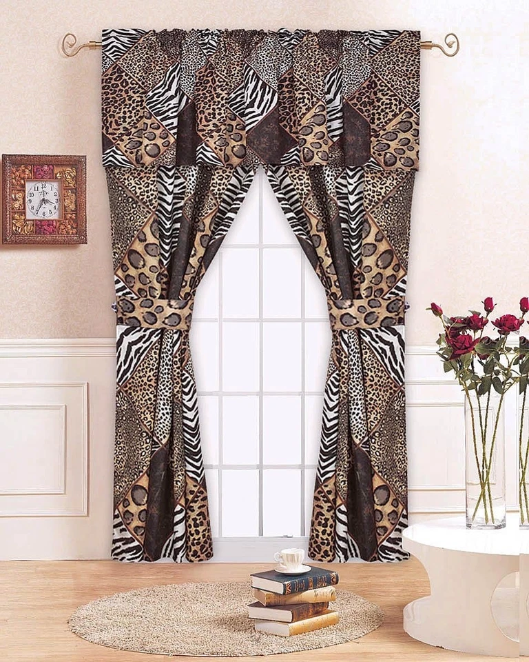 Juego de 5 cortinas Safari Cheetah Leopardo Estampado Animal (84"W x 63"L) con cenefa Foto 1 de 1