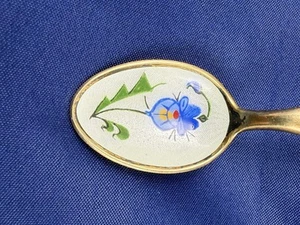 Norway Sterling Silver Spoon Enamel Guilloche Floral Aksel Holmsen 925 - Picture 1 of 12