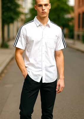 *New* DKNY Short Sleeve Button Up Shirt Mens Size Large White Black Accent NWT - Image 1 of 4