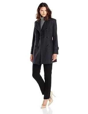 Anne Klein Women's Classic Double Breasted Coat Winter Wool Blend Charcoal XS  - Image 1 of 3