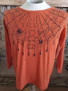 Halloween Jane Ashley Bluse Pullover Baumwolle Strick Spinnennetz Perlen Shirt Top - Bild 1 von 11