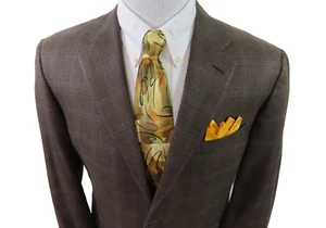 Canali Mens Silk Wool Brown Windowpane Italian Blazer Jacket Sport Coat 40 R EUC - Picture 1 of 13
