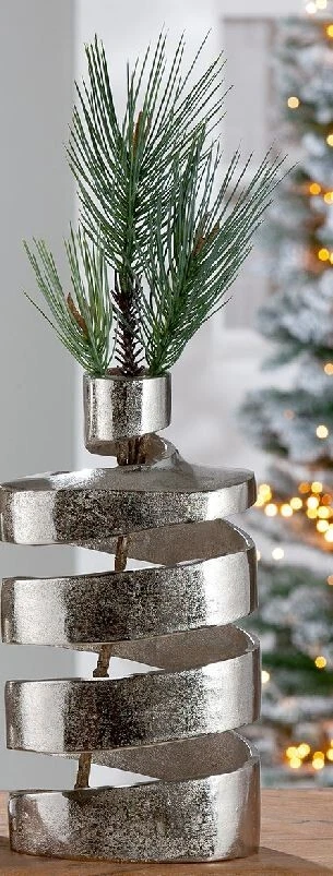 67895 Gilde Deko Vase Twister Aluminium Silber 11,5 x 18 x 35,5cm - Bild 1 von 2