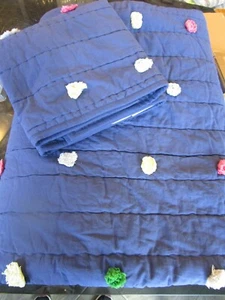 Pottery Barn Kids Reese Pom Pom full queen quilt navy Sham standard sham issue - Picture 1 of 4