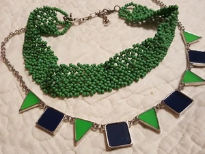 Vintage green Seeded Beaded Choker Necklace Woven/ plus free necklace! - Picture 1 of 4