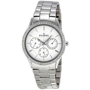SKAGEN Womens Silver Crystal Bezel Chrono 347LSX Watch Japan Quartz Movement - Picture 1 of 1