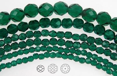 Czech Fire Polished Round Faceted Glass Beads in Emerald color, green - Image 1 of 4