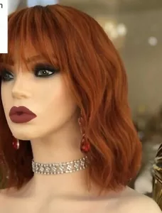 dynamic red tousled waves orange ginger fringe wavy 100% Human Hair wig - Picture 1 of 5