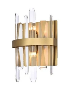 CRYSTAL WALL SCONCE MODERN SATIN GOLD DINING ROOM BEDROOM BATHROOM 2 LIGHT 8" - Picture 1 of 7