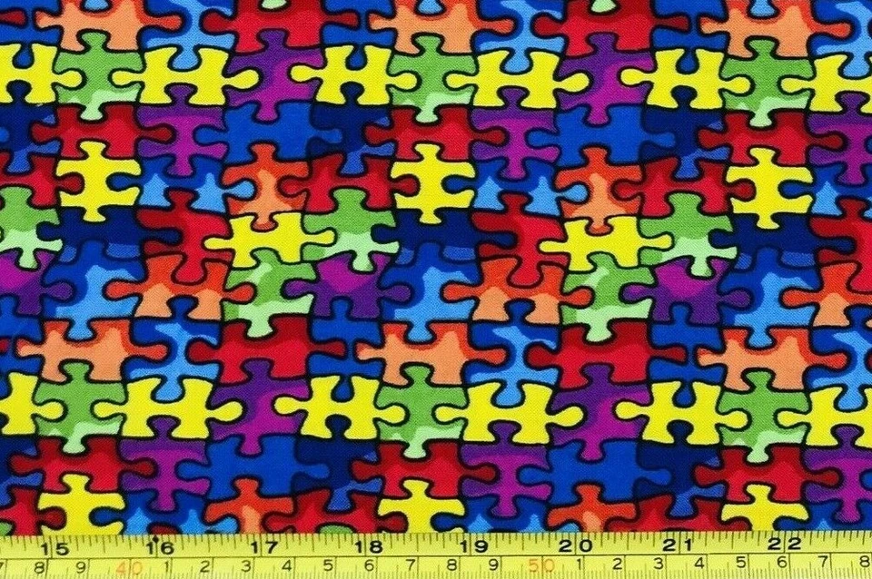 Quebra-cabeça colorido Tina Scrap 9"x21" consciência do autismo tecido de algodão - Imagem 1 de 1
