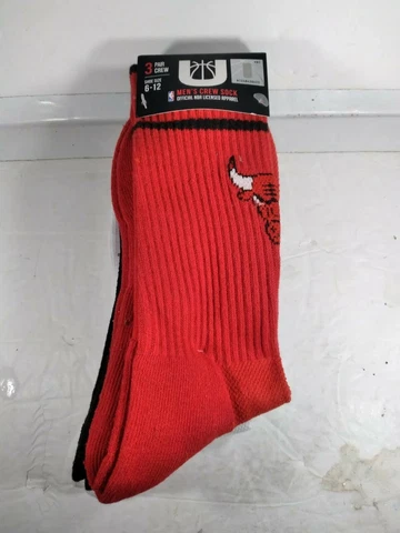 Chicago Bulls Crew Socks, 3 Pair Size 6-12 Men's Offical NBA Cover