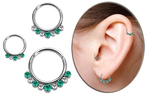 Septum Piercing Schmuck Smooth Segment Clicker Ring 1,2mm und mehrfarbige Steine - Bild 1 von 34