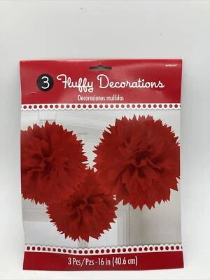 Large Pom Pom Party Decorations Holiday Baby Bridal Shower Birthday Supplies Red - Image 1 of 4