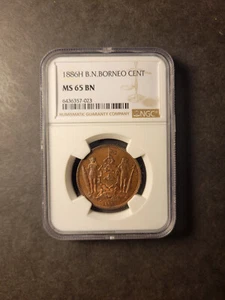 British North Borneo 1 cent 1886 H GEM uncirculated NGC MS65 BN - Picture 1 of 2