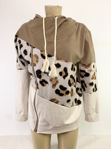 OFF WHITE Felpa con cappuccio Shirley & Stone S Small 20 5” manica lunga stampa animalier beige avorio nuova senza etichette