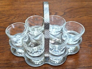 MCM Chrome Shot Glass Carry Caddy Rack 6 Shot Glass Set - Picture 1 of 6