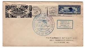 C10 on Lindbergh Flight CAM 2S6 combo Springfield - St Louis 1927 Patapsco Stamp - Picture 1 of 2