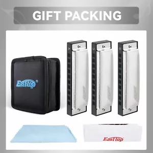 EASTTOP Diatonic Harmonica Set of 3 10Hole Blue Harp Mouth Organ Blues Harmonica - Picture 1 of 6