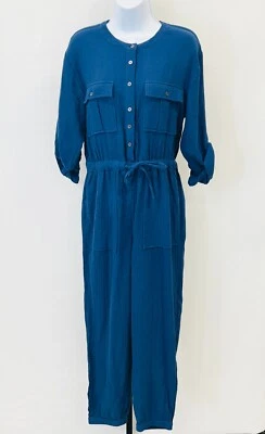 Mono Madewell Lightspun Pierna Cónica Talla 4 Gasa Azul Algodón Botón Cinturón Foto 1 de 4