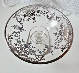 Vintage Glass & Silver Bowl Pedestal Fruit Candy Compote Bowl MCM Dish Decor - Picture 1 of 12