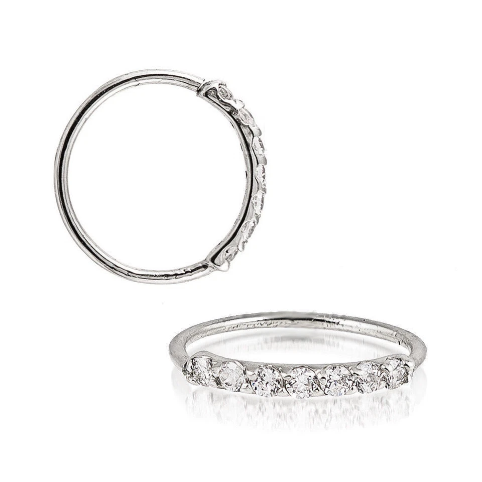 Sterling Silver 925 Silver, Black, Gold, Rose Gold 7 CZ 8mm Ear Nose Ring 20G - Image 1 of 3