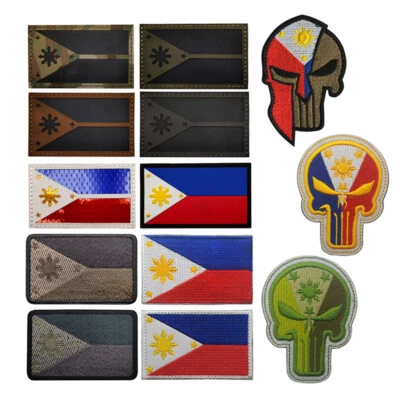Embroidered Philippines Flag IR Reflective Hook Loop Patch Rubber Fastener Badge - Image 1 of 3