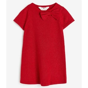 H&M Girls Red Fine Knit Glittery Red Bow Dress Size 8-10 NEW - Picture 1 of 2