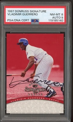 Donruss Signature Vladimir Guerrero 1997 Salón de la fama Montreal Expos PSA 8 PSA/ADN 9 AUTO Foto 1 de 2