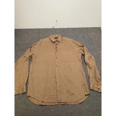 Theory Mens Linen Button Down Shirt Long Sleeve Casual Tan Large - Image 1 of 4