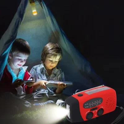 Portable Radio 3 LED Lights 600mAh AM FM SOS Alarm Clock Radio For Camping - Image 1 of 4