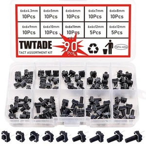 90PCS 2 Pin Tactile Switch Micro Momentary Tact Push Button Switch Assortment... - Picture 1 of 6