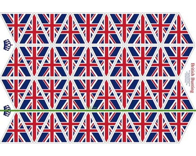 UK flag bunting Union Jacks. Cotton Fabric Panel. 1m x1.5m, 40 flags - Image 1 of 4