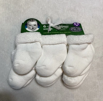 Gerber 6 Pair Organic White Socks 0-3 M Wiggle Proof Stay On Comfy Secure NWT - Image 1 of 2