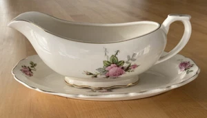 Vintage CANONSBURG POTTERY CO. Keystone Moss Rose Gravy Boat & Underplate - Picture 1 of 12