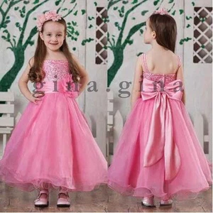 Cute A-Line Strap Flower Girls' Dress With Bow 2021 Pageant Dresses Prom Gowns - Picture 1 of 9