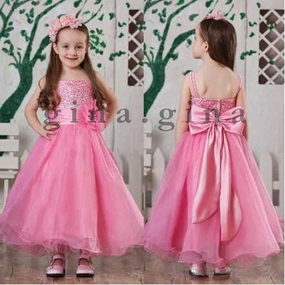 Cute A-Line Strap Flower Girls' Dress With Bow 2021 Pageant Dresses Prom Gowns - Image 1 of 4
