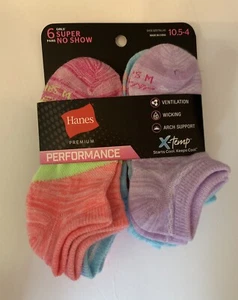 Hanes Girls Size Med. Shoe Size 10.5-4 6 Pair Multi Color Super No Show Socks - Picture 1 of 3