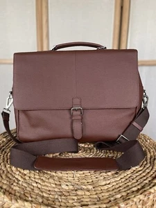 Marks & Spencer brown leather laptop bag shoulder messenger bag - Picture 1 of 14