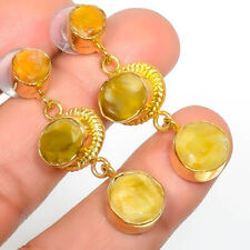 Yellow (Simulated) Sapphire 925 Silver 18k Yellow Gold Plated Earring 1.56" E821
