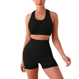 Women's 2 Piece Outfits Yoga Workout Set Sport Bra High Waist Shorts - Picture 1 of 26