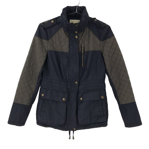 Michael Kors Donna Giacca Trapuntata Blu Grigio Colore Blocco Cappuccio Nascosto Tasca XS