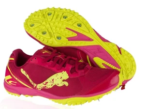 PUMA Haraka XCS Running Spikes Sport Shoes Sneakers Cerise Fluro Yellow Size 12 - Picture 1 of 11