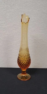 15" Amber Hobnail Footed Swung Glass Vase - Picture 1 of 9
