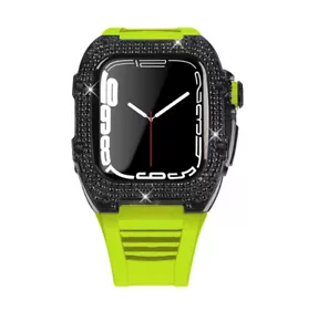Diamond Steel Case+ Fluororubber Band For Apple Watch 4/5/6/SE/7/8 Mod Kit - Picture 1 of 33
