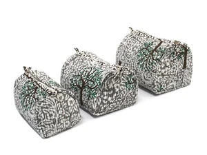 3 PC Indian Hand Block Printed Cotton Quilted Toiletry Cosmetic Make Up Storage - Picture 1 of 9