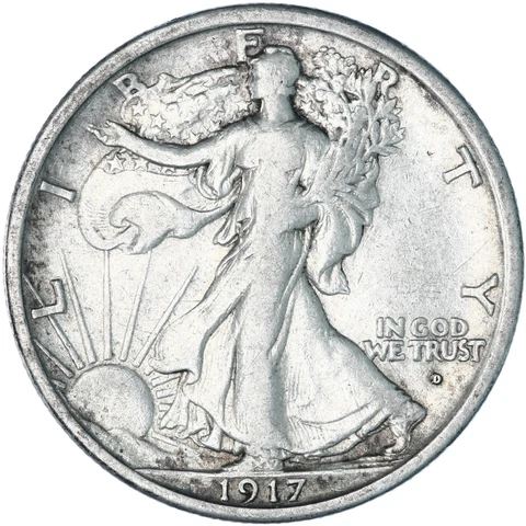 1917 D Walking Liberty Half Dollar 90% Silver Obverse VF Cleaned See Pics F505 Cover